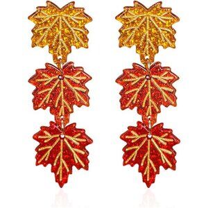 Crystal Maple Leaf Earrings | Sparkly Orange Red Dangle Drops